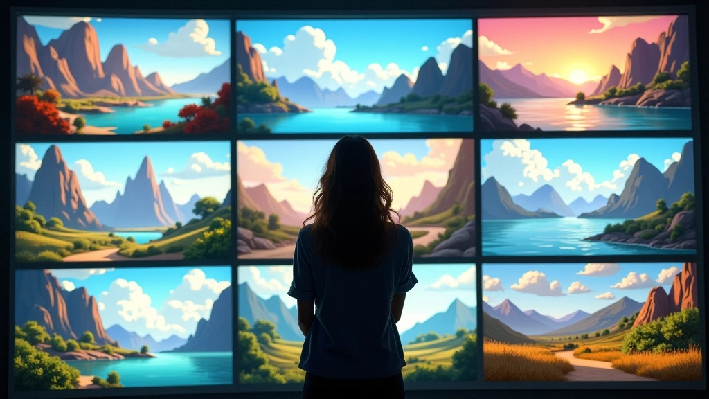 AI-generated background variations for animation sequence showing consistent color palette and artistic style